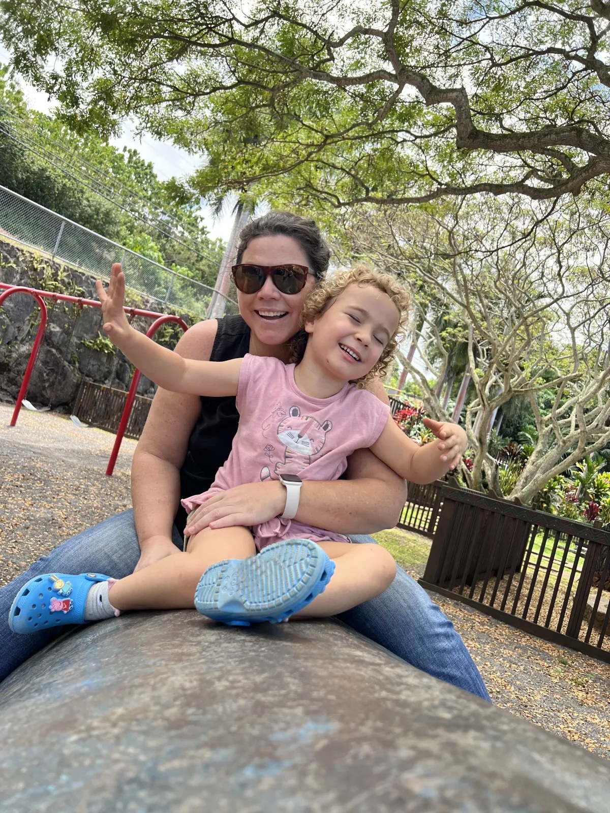 Cindy and her daughter Akasha at the park in Hawai'i